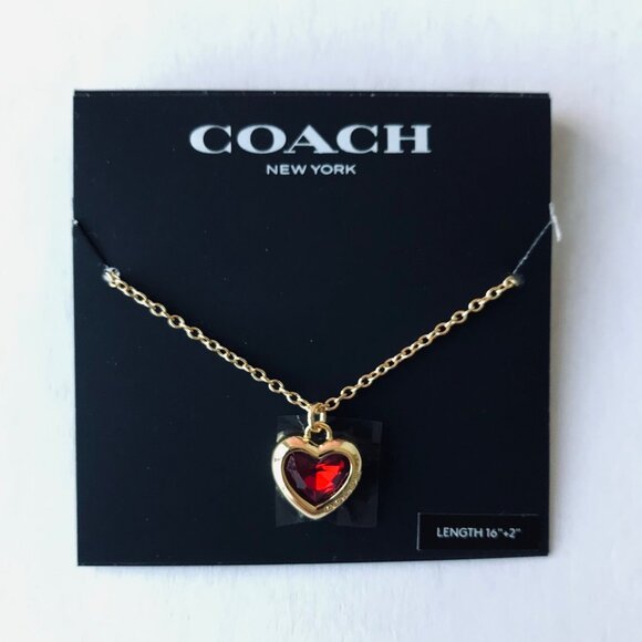 COACH  Charms  Red Heart Necklace  Gold -tone   w Jewelry bag - Picture 1 of 6